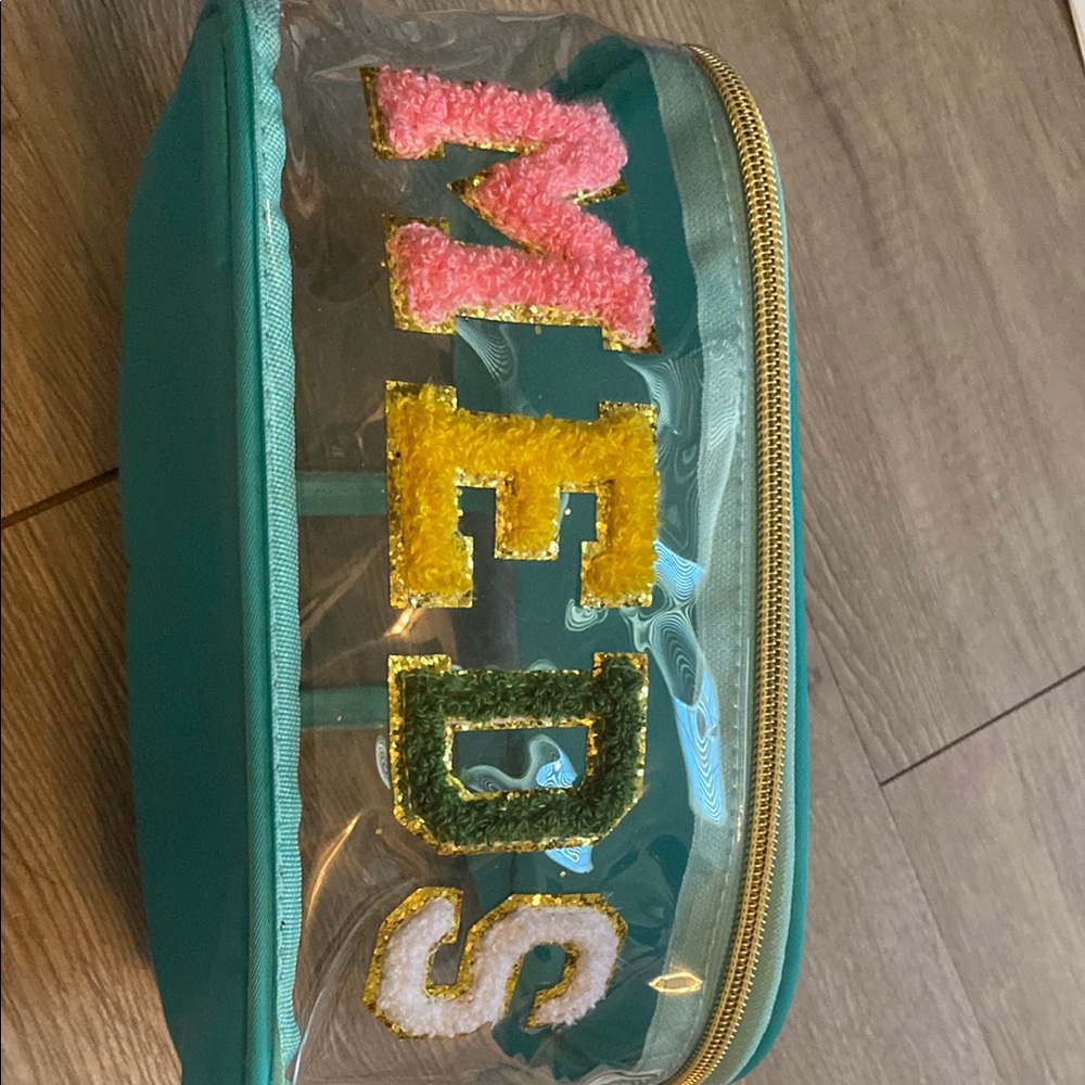 Teal Clear Pouch with Colorful Letters